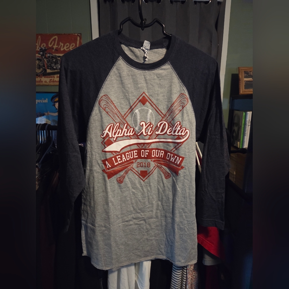 Alpha Xi Delta Gray and Black Raglan Shirt - Unisex